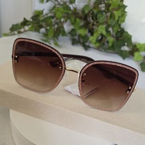 Large Rise Gold Shimmer Frame Brown Sunglasses